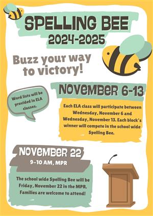 An announcement for the spelling bee happening in November. 